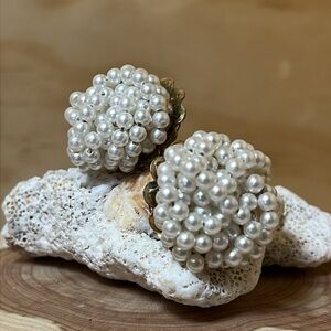 Vintage Marvella Seed Pearl Beaded Clip Earrings